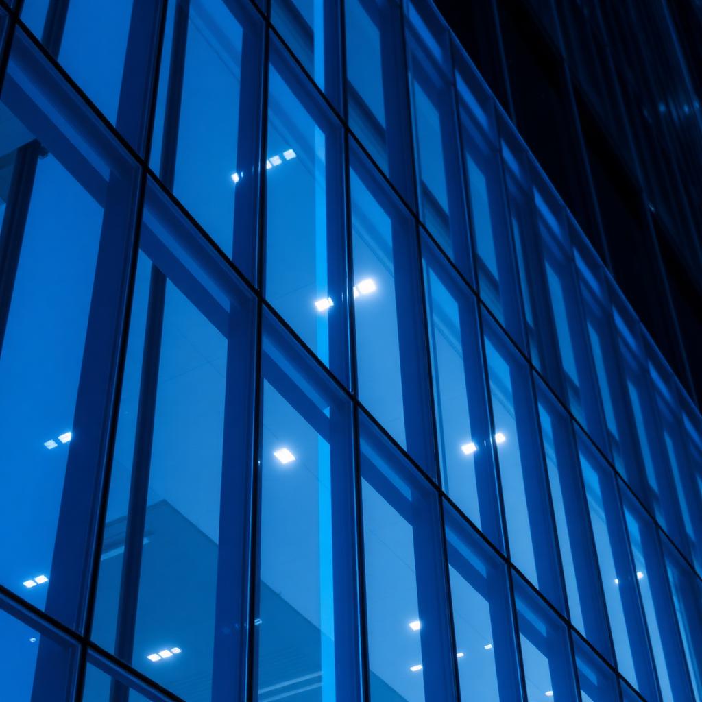Modern architectural facade at night